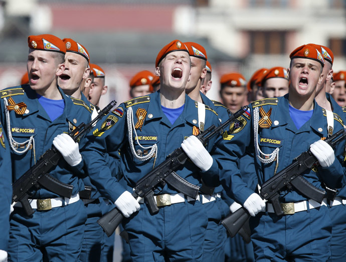 russian servicemen march during the victory day parade in moscow