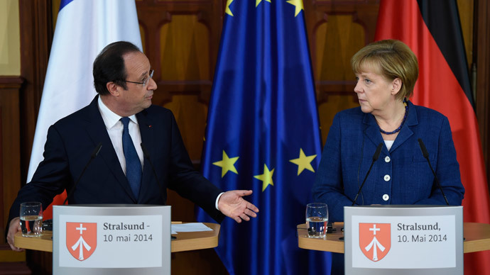 German Chancellor Angela Merkel and French President Francois Hollande on May 10, 2014.(AFP Photo / Odd Andersen)