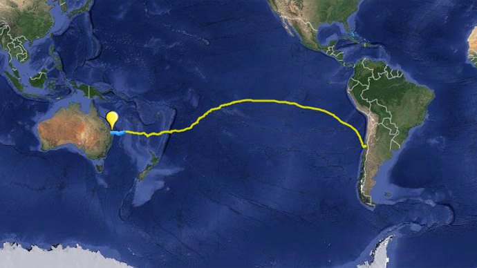 Map of Konyukhov's voyage across the Pacific Ocean (Screenshot from konyukhov.ru/)