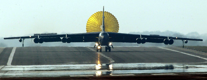A U.S. B-52 Stratofortress bomber landing (Reuters)