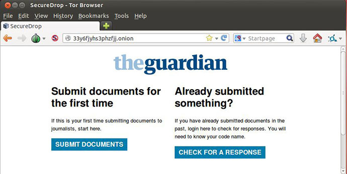A screenshot from securedrop.theguardian.com
