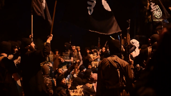 A screenshot from YouTube video by Ø§ÙØ¥Ø¹ÙØ§Ù Ø§ÙØ¬ÙØ§Ø¯Ù ("Jihadist media")