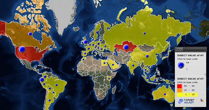 Map showing the countries of the current HackingTeam serversâ locations (Image from securelist.com)