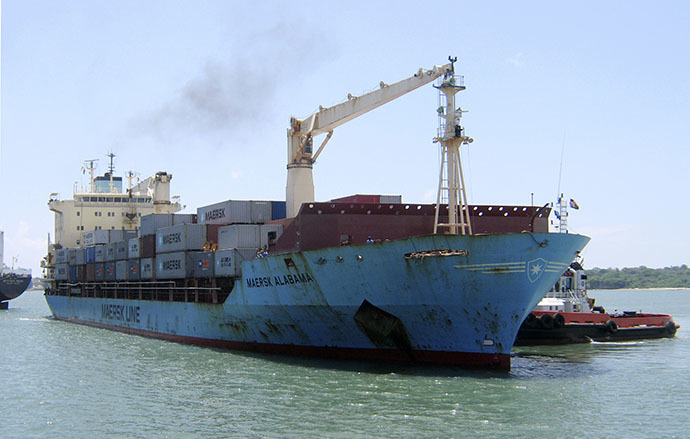 U.S.-flagged container ship, Maersk Alabama which was hijacked by Somali pirates in 2009. Howard headed up counter-piracy Combined Task Force 151 when the hijacking too place.