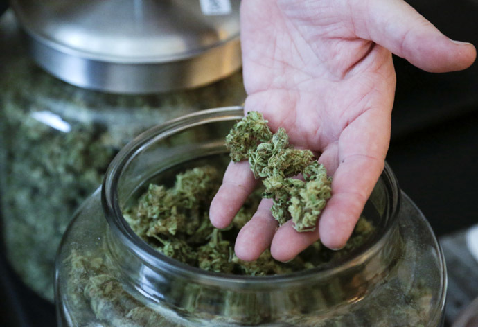 Bob Leeds, co-owner of Sea of Green Farms, shows some of the marijuana he produces during a tour of his company's facility in Seattle, Washington June 30, 2014. (Reuters/Jason Redmond)