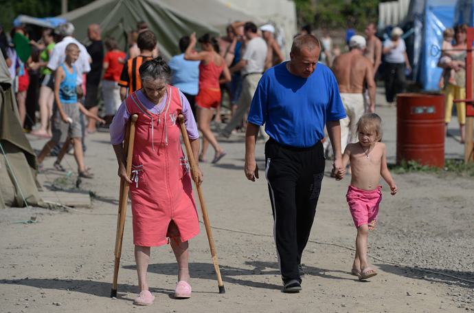 Ukrainian refugees in Russiaâs Gukovo in Rostov region. (RIA Novosti / Maksim Blinov)