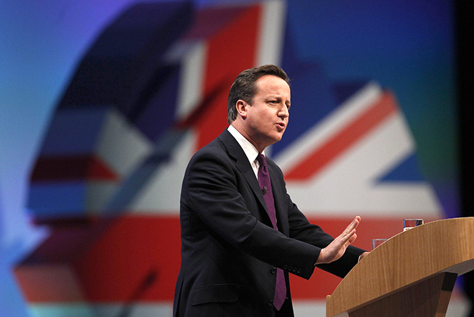 Britain's Prime Minister Cameron delivers his keynote speech on the final day of the Conservative Party annual conference in Manchester (Reuters / Phil Noble)