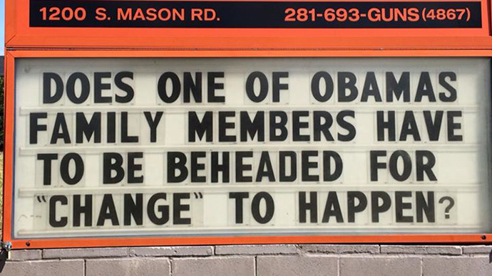 Texas gun shop stirs controversy with ‘Obama family beheading’ sign