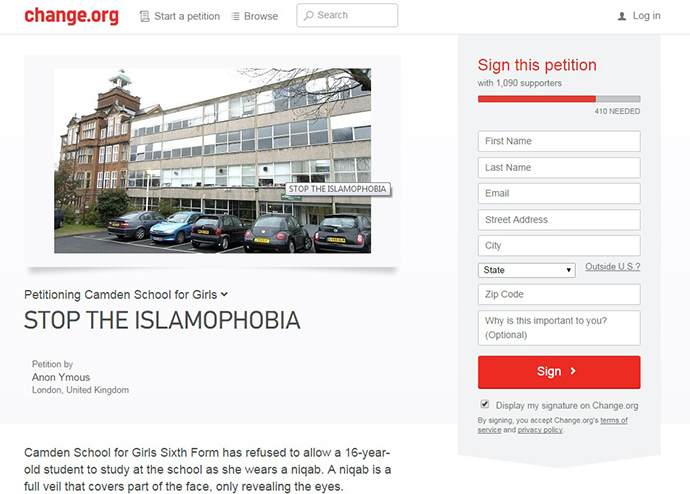Screenshot from change.org