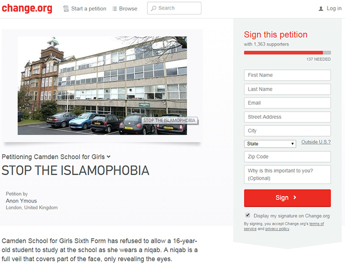 Screenshot from change.org