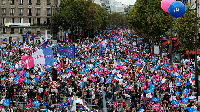 Tens of thousands rally in France against IVF, surrogacy for same-sex families