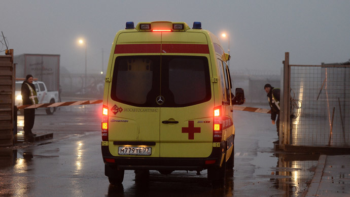 Emergency unit not far from crash site of Falcon airplane which crashed in Moscowâs Vnukovo Airport. (RIA Novosti / Maksim Blinov)