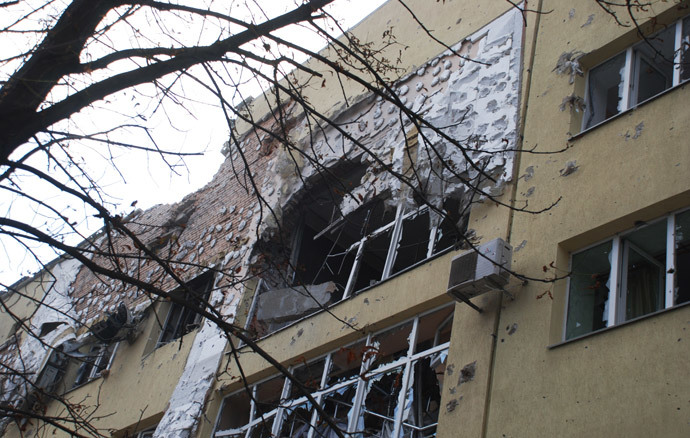 A destroyed residential building at Donetsk's airport area. (RIA Novosti / Gennady Dubovoy)