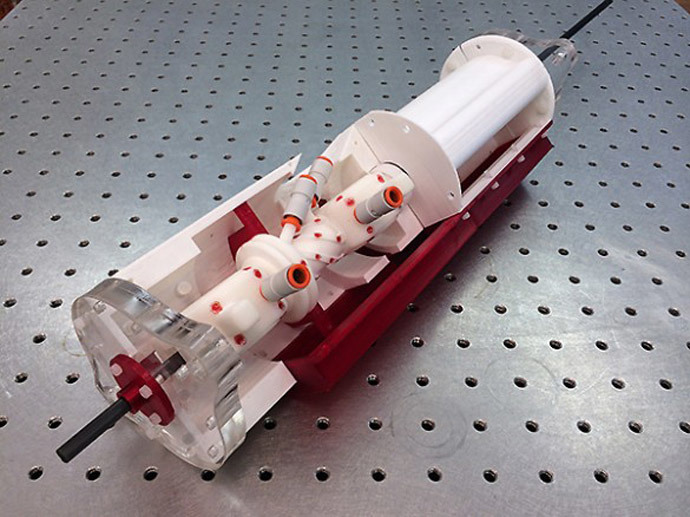 Cut-away view of the robotic platform reveals how much of the device can be made by 3-D printing. (Laboratory for the Design and Control of Energetic Systems / Vanderbilt)