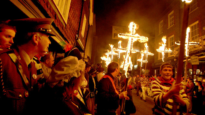 Local bonfire societies parade through the town at the annual Lewes bonfire and procession, Lewes, East )