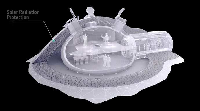 An inner view of a human settlement on the moon (Still from YouTube video/European Space Agency)