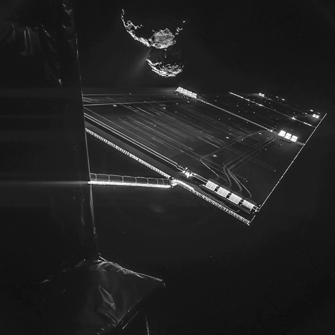 A handout photo released on October 15, 2014 by the European Space Agency shows a picture taken with the CIVA camera on Rosettaâs Philae lander showing comet 67P/ChuryumovâGerasimenko from a distance of about 16 km from the surface of the comet (AFP Photo / ESA)