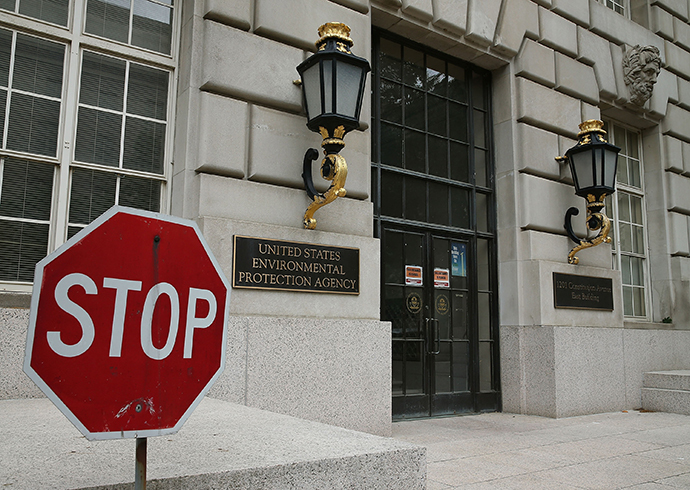A stop sign stands outside the Environmental Protection Agency (EPA) building (Mark Wilson / Getty Images / AFP)