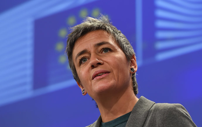 European competition commissioner Margrethe Vestager gives a press conference at European Commission headquarters in Brussels. (AFP Photo/Emmanuel Dunand)