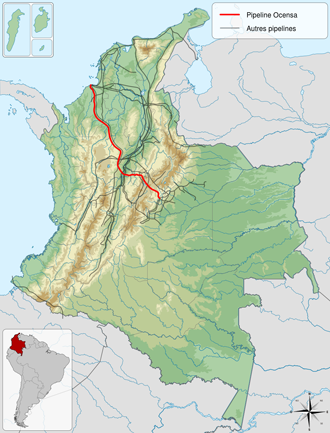 Physical map of Ocensa pipeline, in Colombia. (Image from Wikipedia)