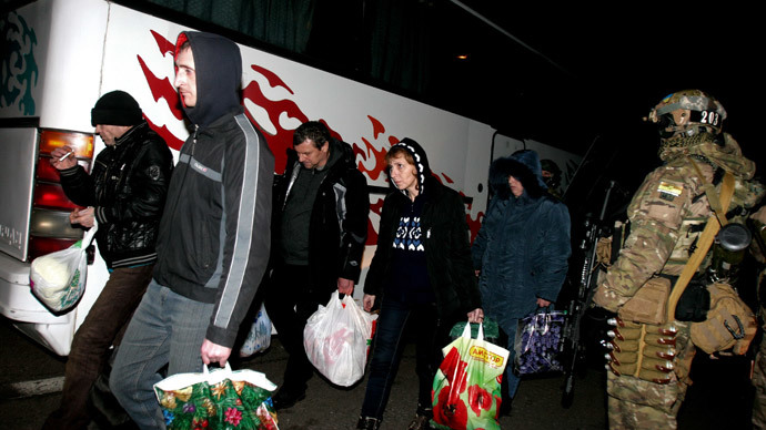 Prisoners of war who returned to the Donetsk People's Republic after the "all-for-all" prisoner exchange between the Donetsk People's Republic's people's militia and Ukrainian special forces, on December 26, near Konstantinovka, Donetsk suburb.(RIA Novosti / Igor Maslov)