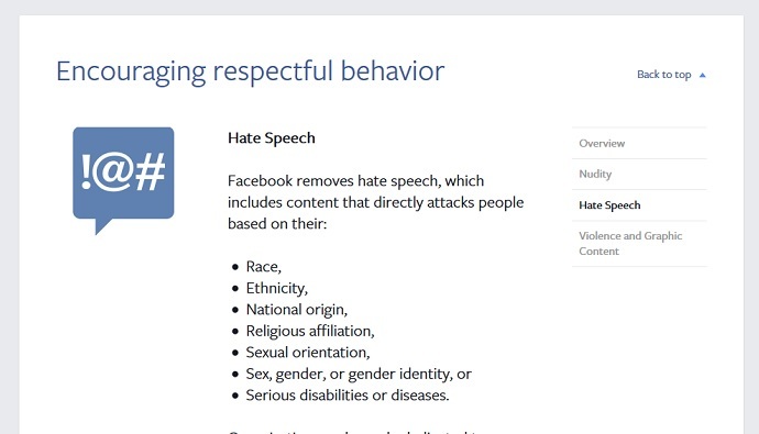 Facebook updated its definition of hate speech (Screenshot from Facebook)