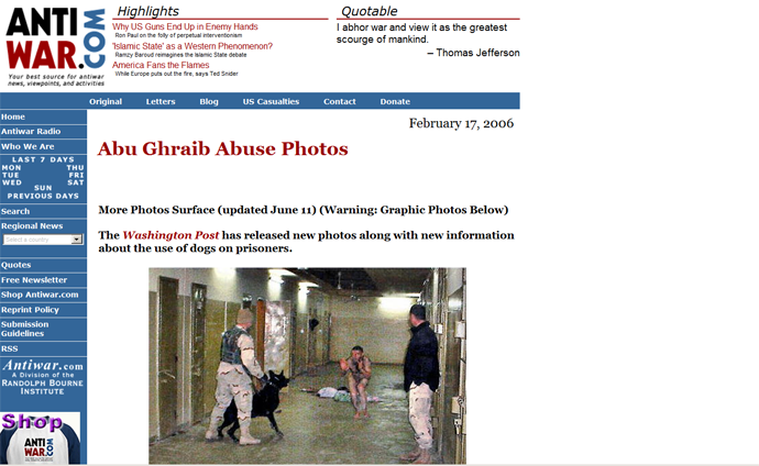 Screenshot from www.antiwar.com
