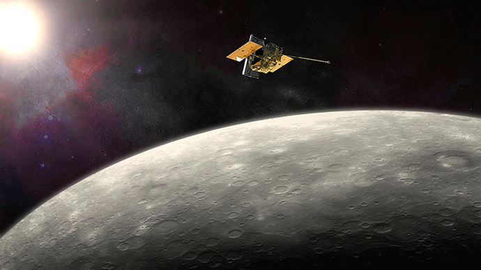NASAâs MErcury Surface, Space ENvironment, GEochemistry, and Ranging (MESSENGER) spacecraft traveled more than six and a half years before it was inserted into orbit around Mercury on March 18, 2011. (Credits: NASA / JHU APL / Carnegie Institution of Washington) 