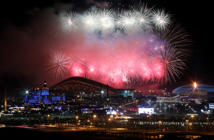 Fireworks above the Fisht Olympic Stadium during the opening ceremony of the XXII Olympic Winter Games in Sochi. (RIA Novosti/Vitaliy Belousov)