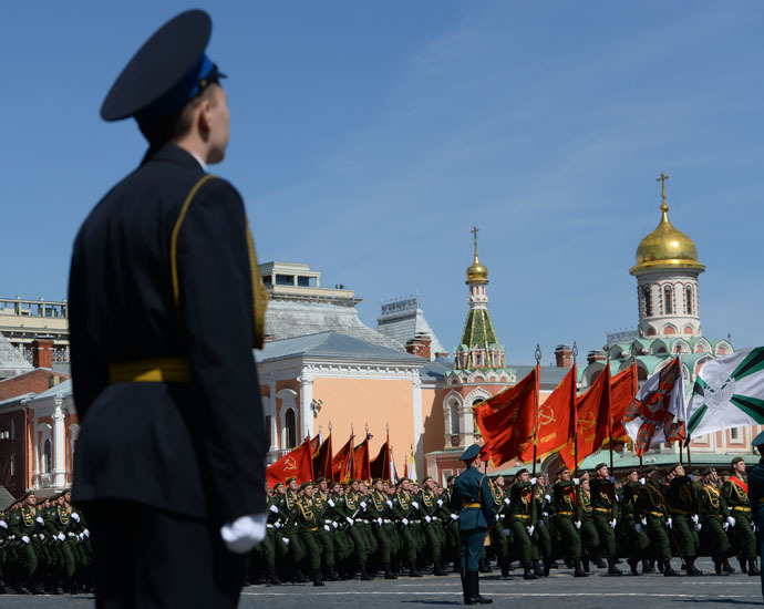 Ceremonial unit soldiers at the final rehearsal of the military parade to mark the 70th anniversary of Victory in the World War II (RIA Novosti/Konstantin Chalabov)