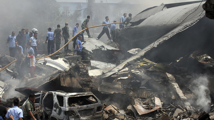 Aftermath of deadly Hercules C-130 crash in Medan, Indonesia (VIDEO)