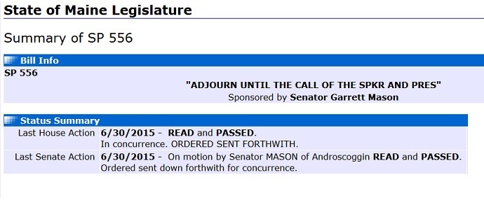 Joint Order SP 556 is at the heart of the debate over Gov. Paul LePage's (R-Maine) pocket-veto attempt (Maine Legislature)
