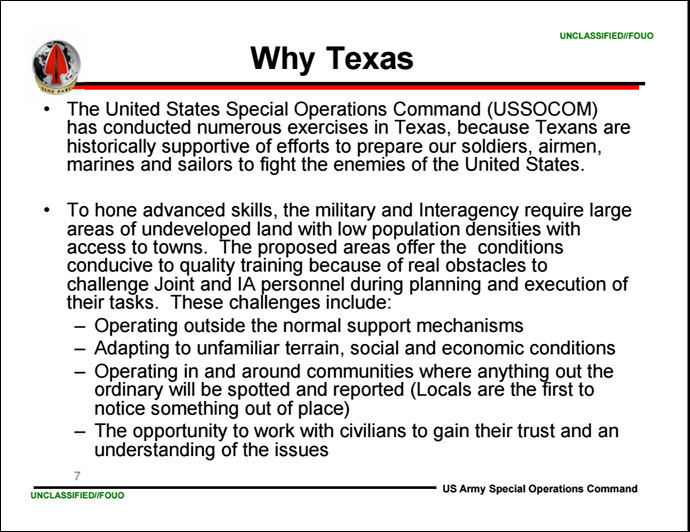 Excerpt from a USASOC presentation on Jade Helm 15