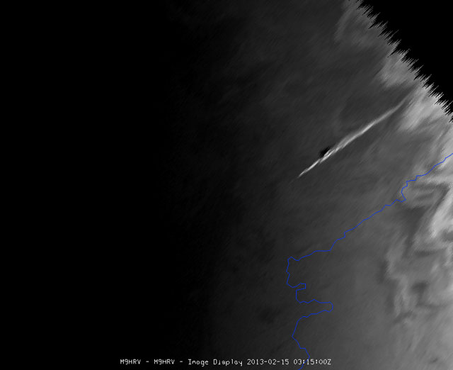 Weather sattelite Meteosat 10 has taken an image of the meteriote shortly after entering the atmosphere.(Copyright 2013 Â© EUMETSAT)