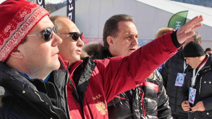 Russian leaders check out 2014 Olympic ski slope