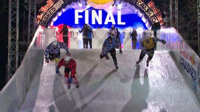 Skating daredevils brave sub-zero night in spectacular downhill event