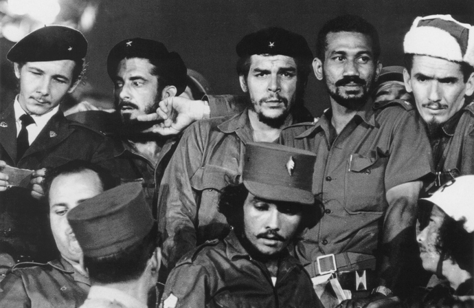Commanders (L to R) Raul Castro, Antonio Nunez Jimenez, Ernesto "Che" Guevara, Juan Almeida and Ramiro Valdes in Havana during the first year of the Cuban revolution, 1959 (AFP Photo / Archivo Bohemia)