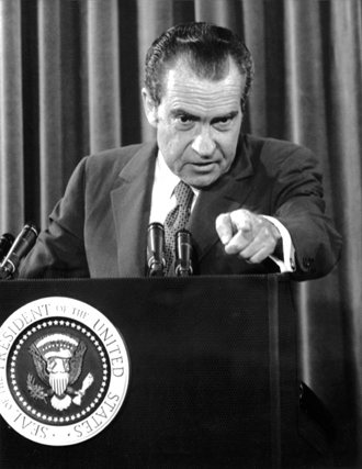 Richard Nixon pointing to one of the journalists during a press conference in Washington. (AFP Photo)