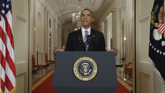 US President Barack Obama addresses the nation in a live televised speech from the East Room of the White House in Washington, Tuesday, September 10, 2013. (AFP Photo/Pool/Evan Vucci)
