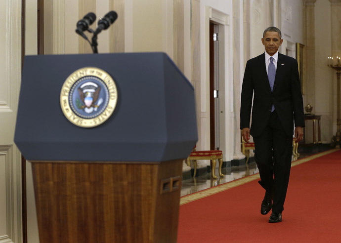 President Barack Obama walks to the podium before addressing the nation in a live televised speech from the East Room of the White House in Washington, September 10, 2013. (AFP Photo/Pool/Evan Vucci)