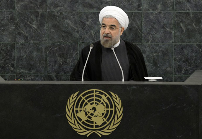 Iranian President Hassan Rouhani addresses a High-Level Meeting on Nuclear Disarmament during the 68th United Nations General Assembly at UN headquarters in New York, September 26, 2013. (AFP Photo / Mike Segar)