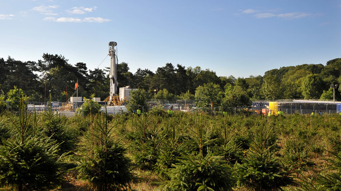Police stand guard at the drill site operated by British energy firm Cuadrilla Resources in Balcombe, southern England, on August 19, 2013 after anti-fracking protesters announced they planned to take 'direct action' at the site. (AFP Photo)