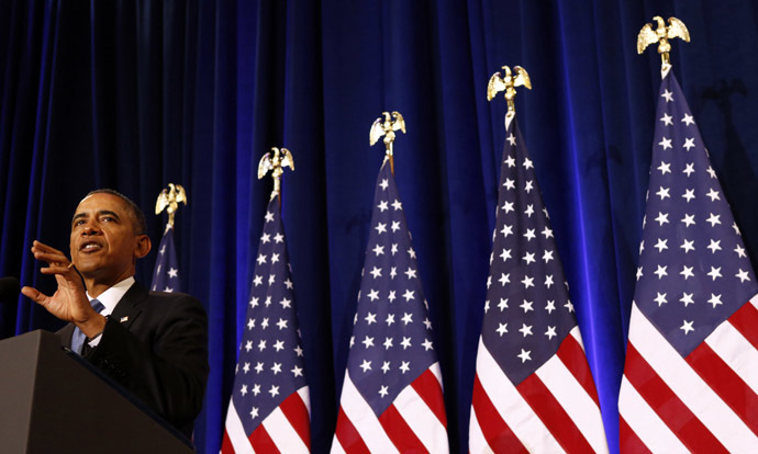 U.S. President Barack Obama speaks about the National Security Agency from the Justice Department in Washington January 17, 2014. (Reuters/Kevin Lamarque)