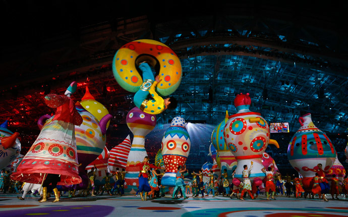 An acrobat performs during the opening ceremony of the 2014 Sochi Winter Olympic Games at Fisht stadium February 7, 2014 (Reuters / Brian Snyder)