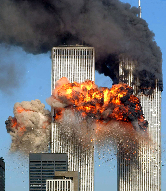 Hijacked United Airlines Flight 175 from Boston crashes into the south tower of the World Trade Center and explodes at 9:03 a.m. on September 11, 2001 in New York City (AFP Photo)