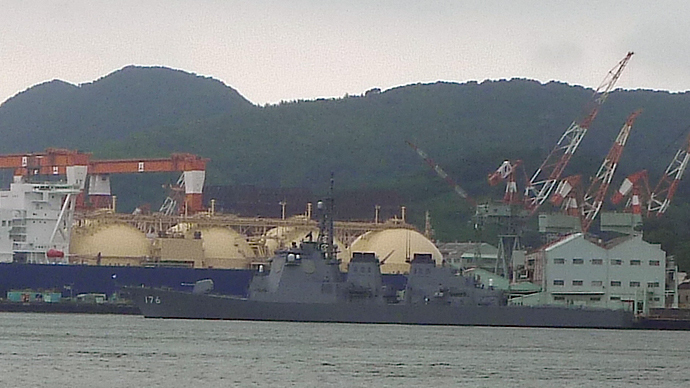 Battleship in Nagasaki.(Photo by Andre Vltchek)