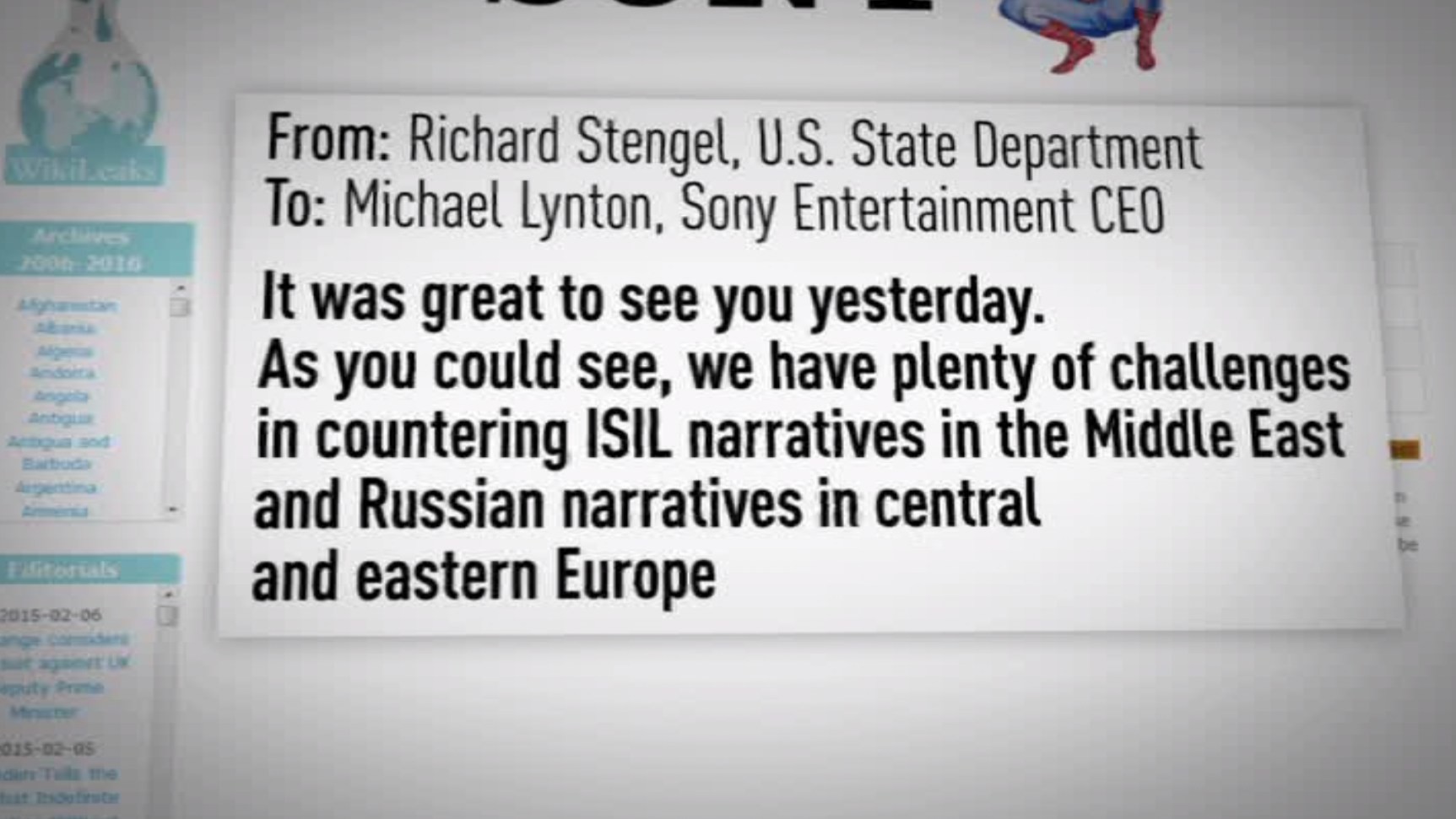 Washington a demandé de l’aide à Sony pour contrer les propos de la Russie et de Daesh