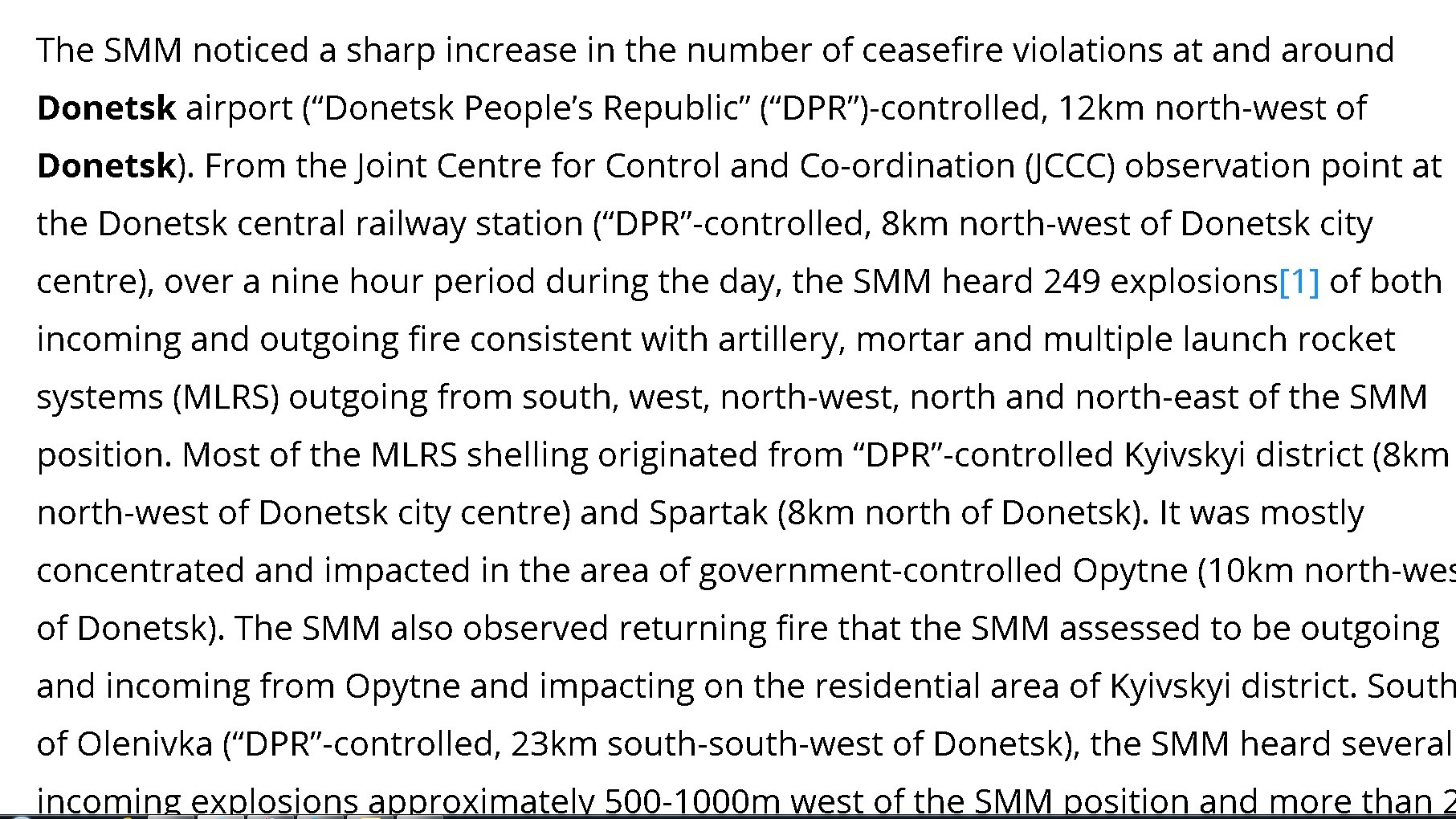 OSCE : la ville de Donetsk secouée par 249 explosions en 9 heures