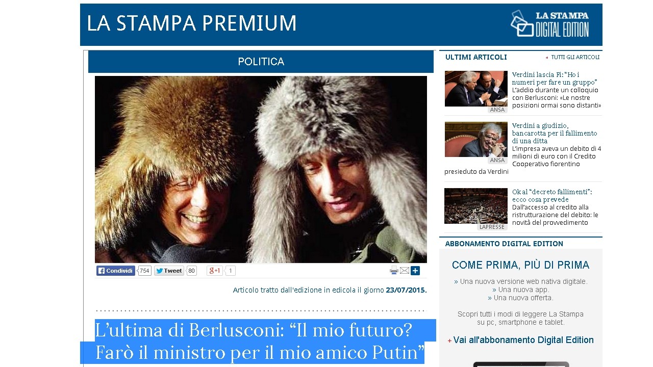 Berlusconi, nouveau ministre russe de l’Economie ? Le Kremlin dit non, grazie