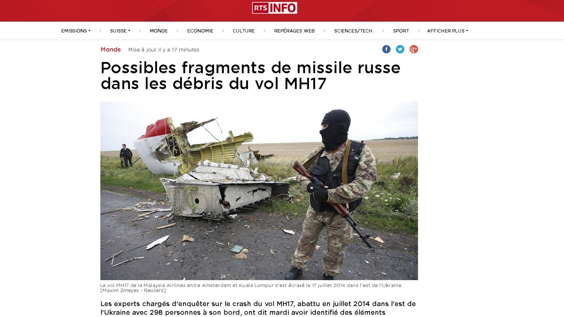 MH17 : pour les enquêteurs, aucune preuve que les fragments de missiles proviennent d’un Bouk russe